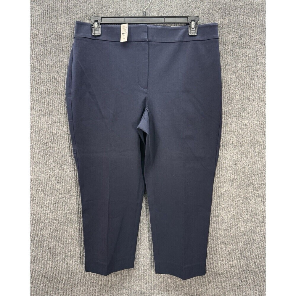 Talbots Chatham Crop Pants Womens 16W Navy Blue Elastic Sides Slim Leg NEW